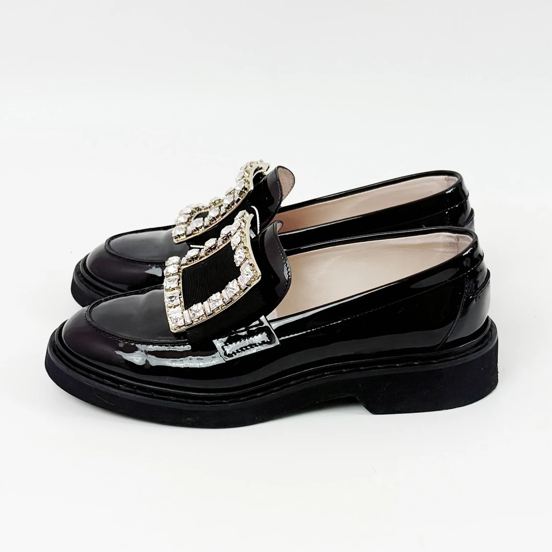 99新 Roger Vivier/罗杰·维威耶 36.5码黑色钻扣乐福鞋95新lm3098