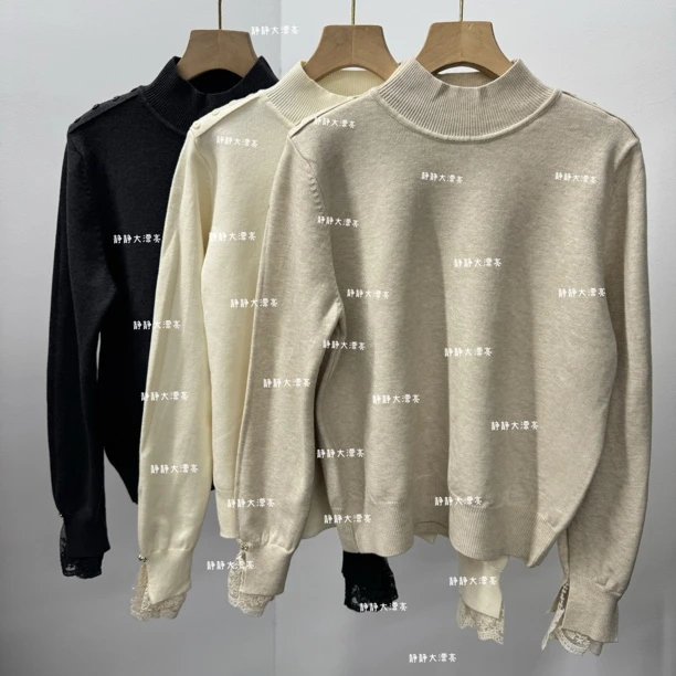 静静推荐 新款时尚袖口蕾丝拼接针织毛衣22c301