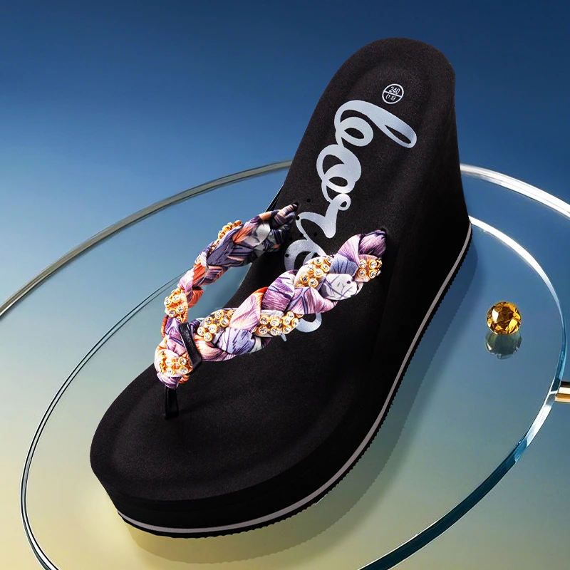 Boree/宝人时尚人字拖女外穿高跟厚底坡跟增高夹脚凉鞋人字拖鞋