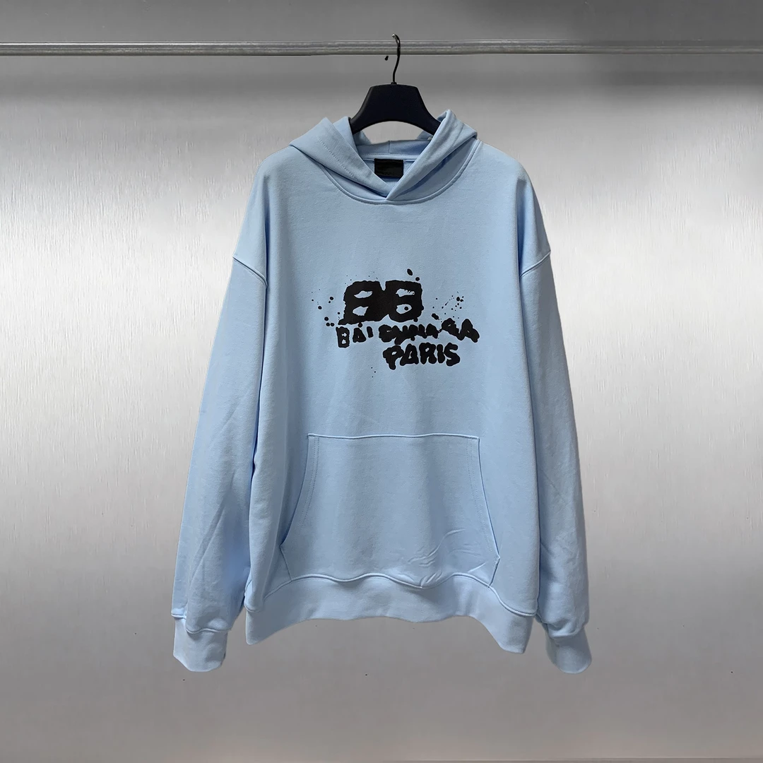 巴黎连帽卫衣手绘涂鸦环保胶浆磨破全棉毛圈原版原标男士时尚休闲