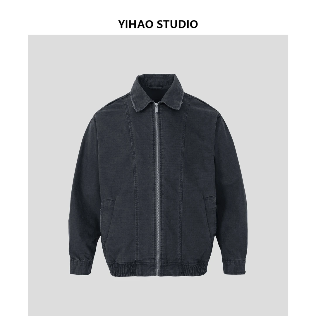 YIHAO STUDIO春季新款男士水洗复古休闲夹克美式时尚百搭宽松外套