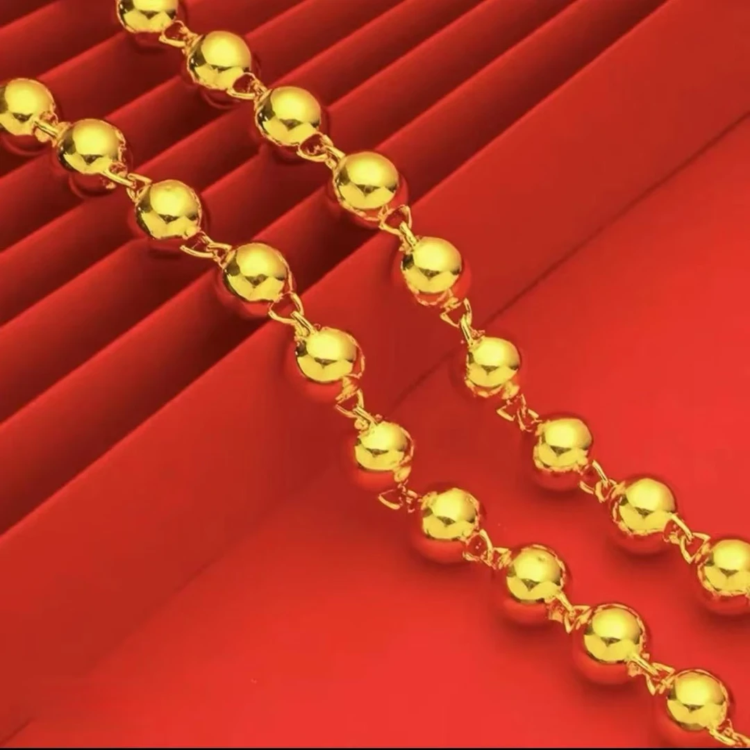 合金项链 【圆珠项链】卡8 男士时尚光珠亮面光面素款金色经典百搭