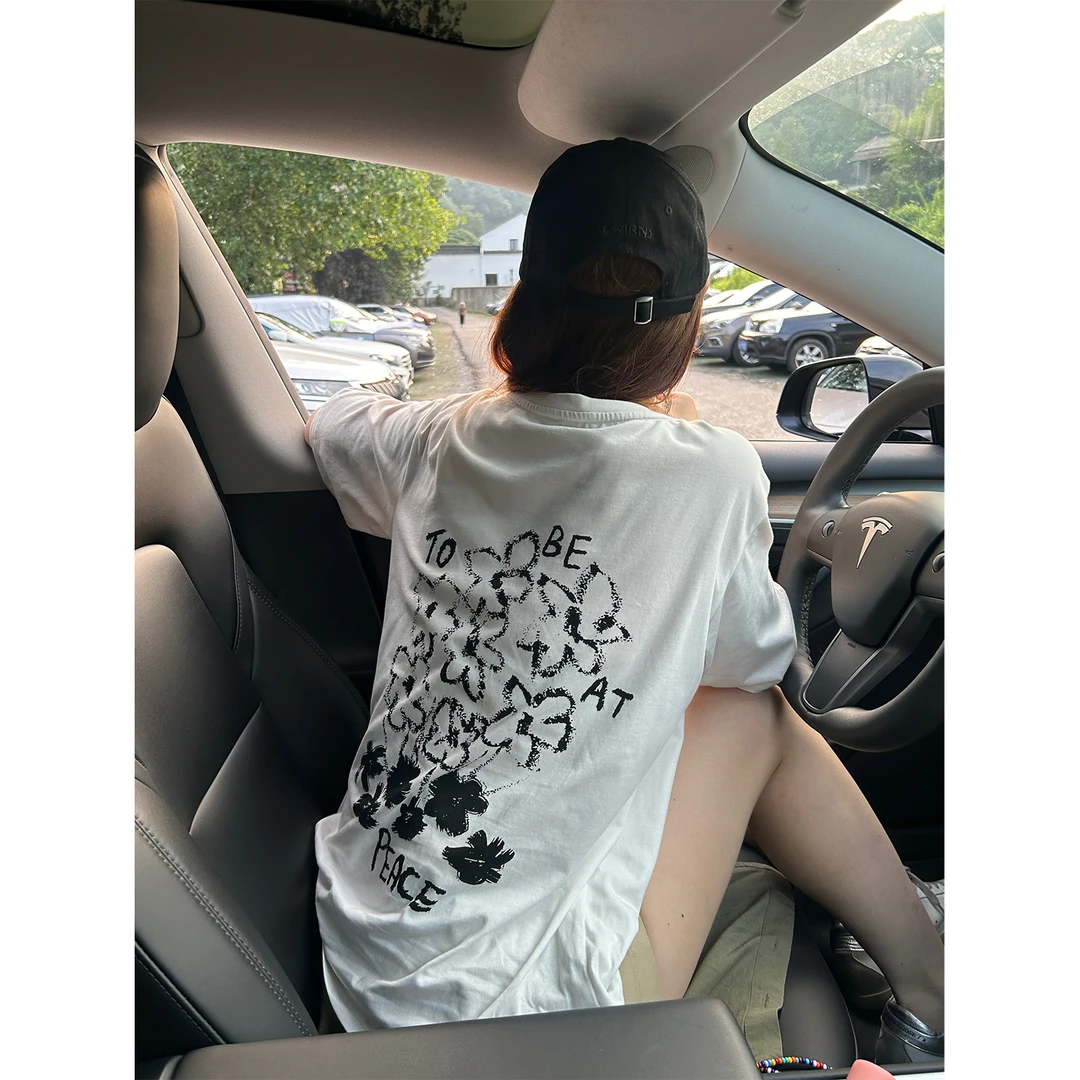 DYANGJUN 【 小花t】夏季新款大版短袖花朵印花t