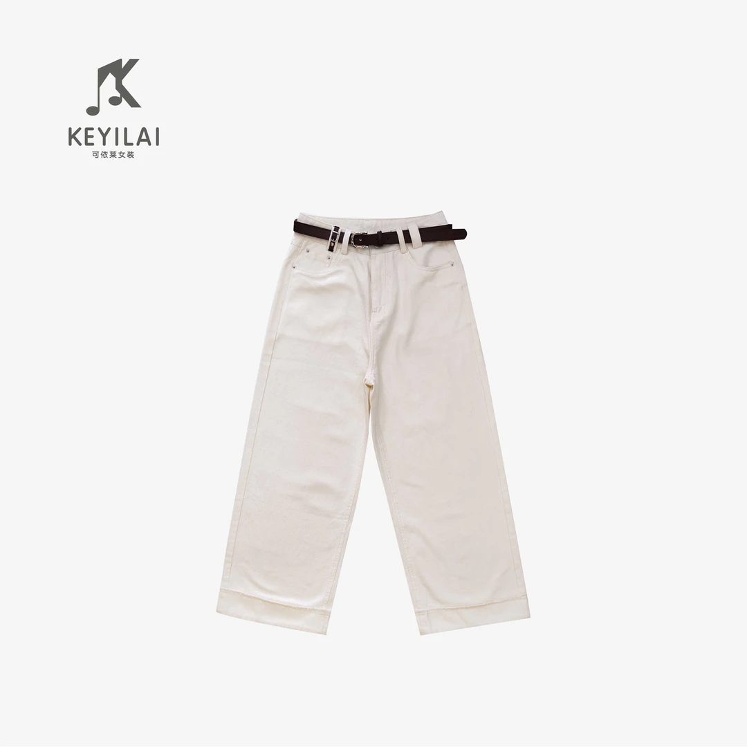 KYL可依莱-2025白色垂感阔腿牛仔裤DY5C1V0599