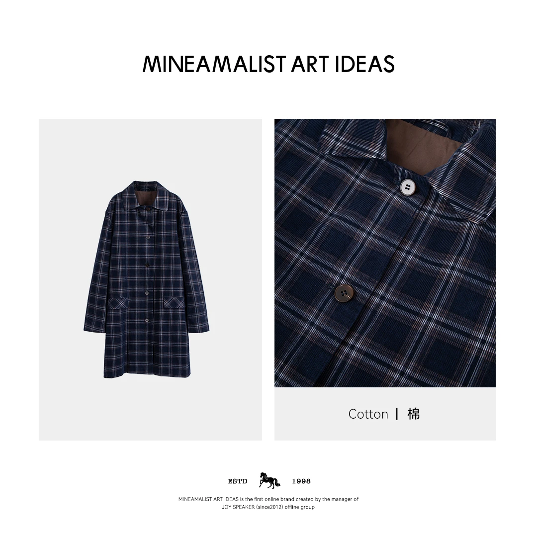 MINEAMALIST ART IDEAS早秋复古格子翻领风衣外套2378M