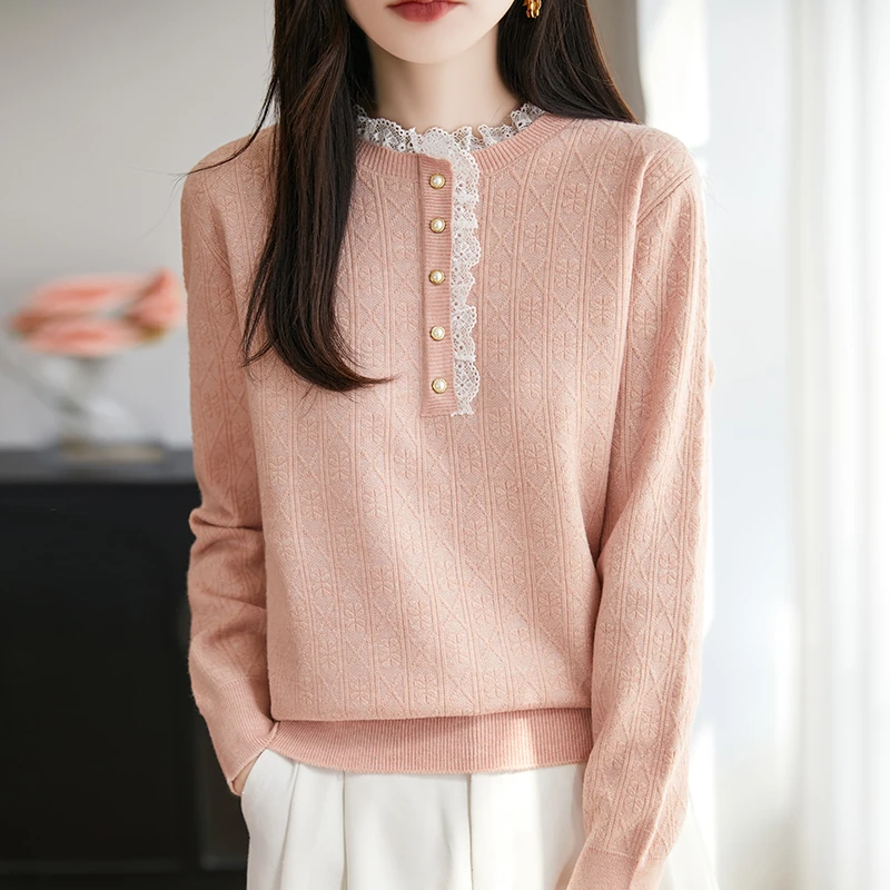 时尚品牌撤柜正品秋冬木耳领高领打底衫女内搭高级感珍珠扣针织衫