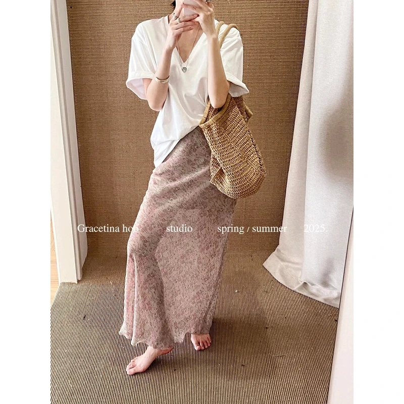 KELE【洋气休闲晨亿店】法式浪漫定制色织碎花慵懒松紧腰休闲半身裙