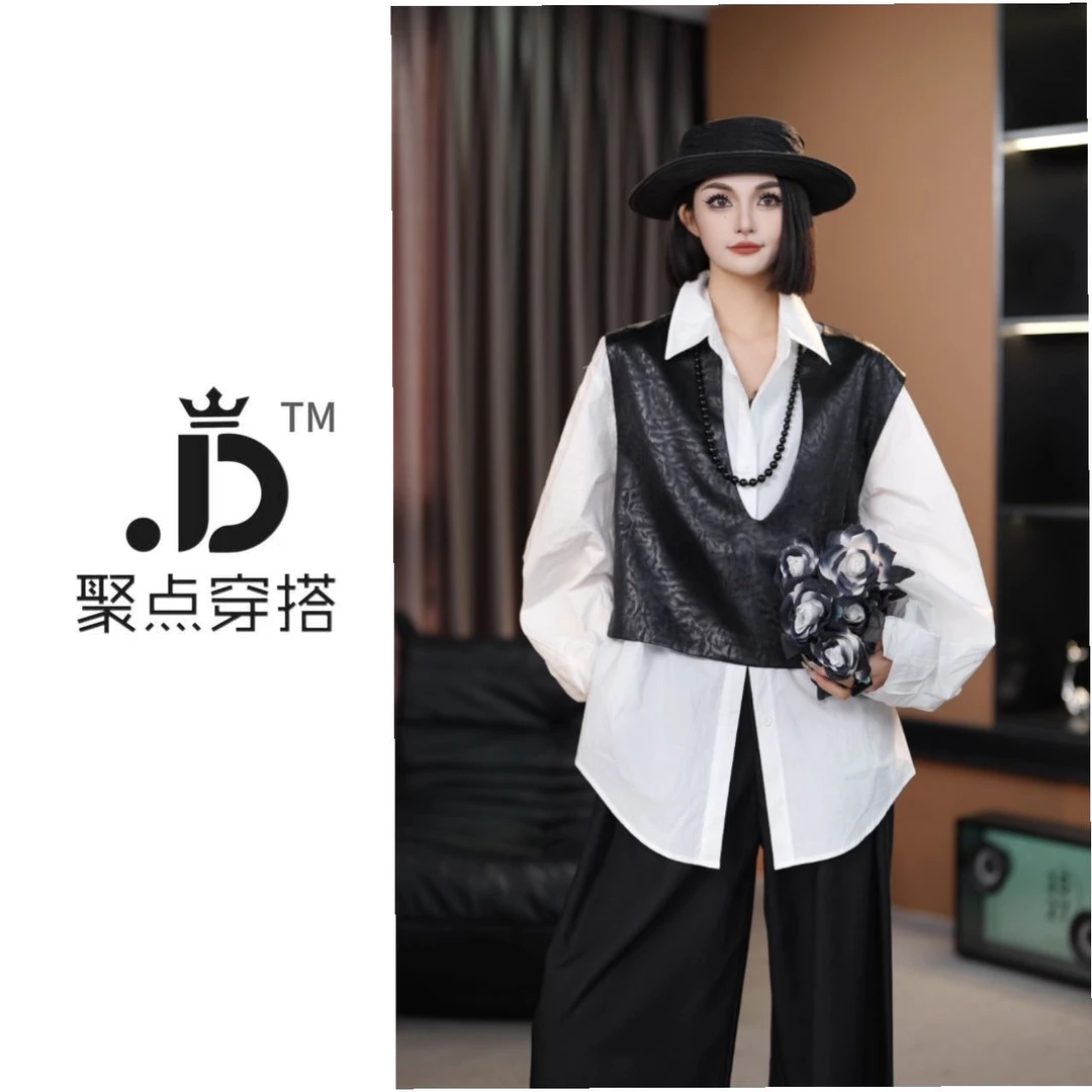 JUDIAN-【歌剧魅影】气质高级感V领马甲长袖衬衫真两件8jd530470