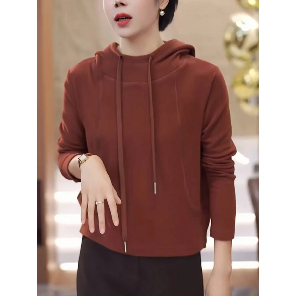 橘色连帽卫衣女士2025秋冬新款时尚减龄显瘦洋气内搭打底帽衫上衣