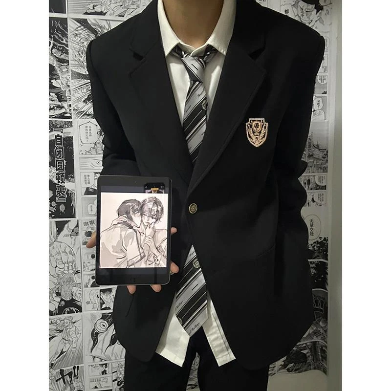 雅痞韩系学院风dk男生制服西装套装高级感男生成人礼服垫肩jk西服