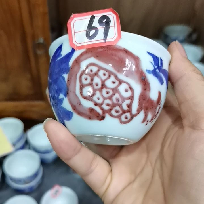 杯张学鸿老师青花釉里红微瑕
