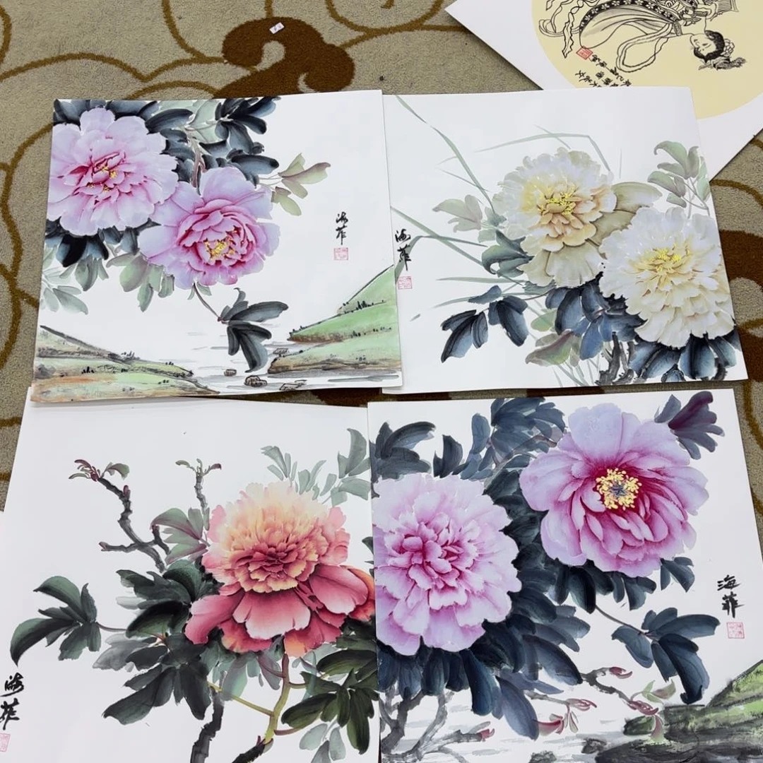 国画小****…四场 斗方牡丹打包