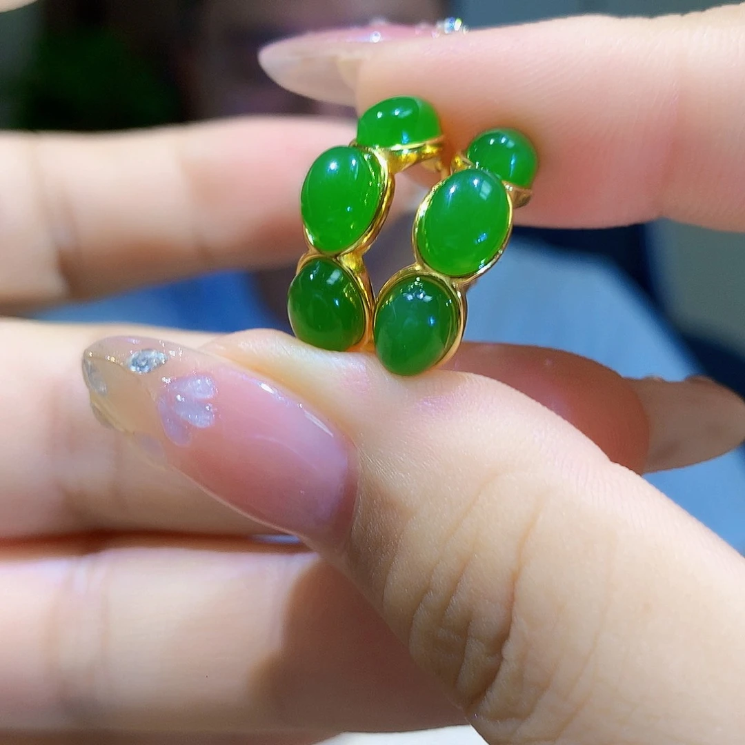 银S925镀金镶嵌和田玉（碧玉）耳饰