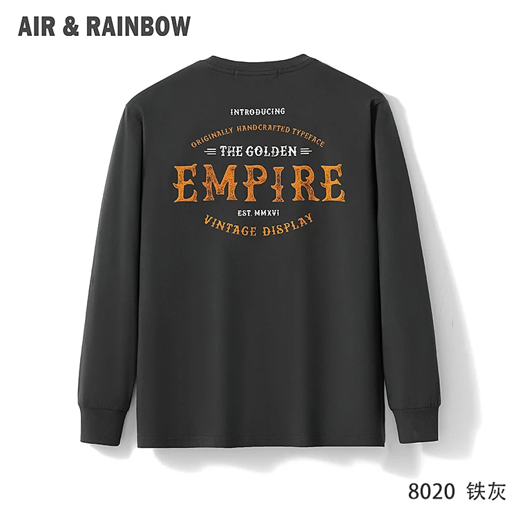 【新奥戴尔棉】男士圆领简约潮流前后印花字母弹力休闲长袖T恤 8020