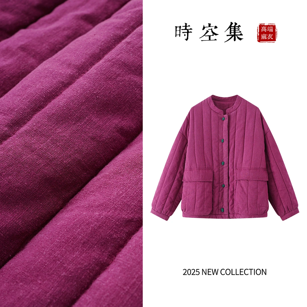 加棉加厚保暖女士休闲时尚新中式盘扣麻立领棉古短外套冬1208