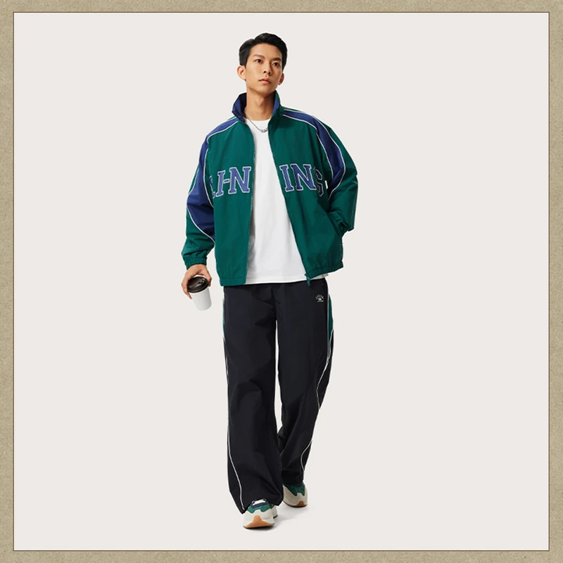 李宁正品运动时尚系列男子复古宽松百搭防泼水运动直筒裤AYKU747