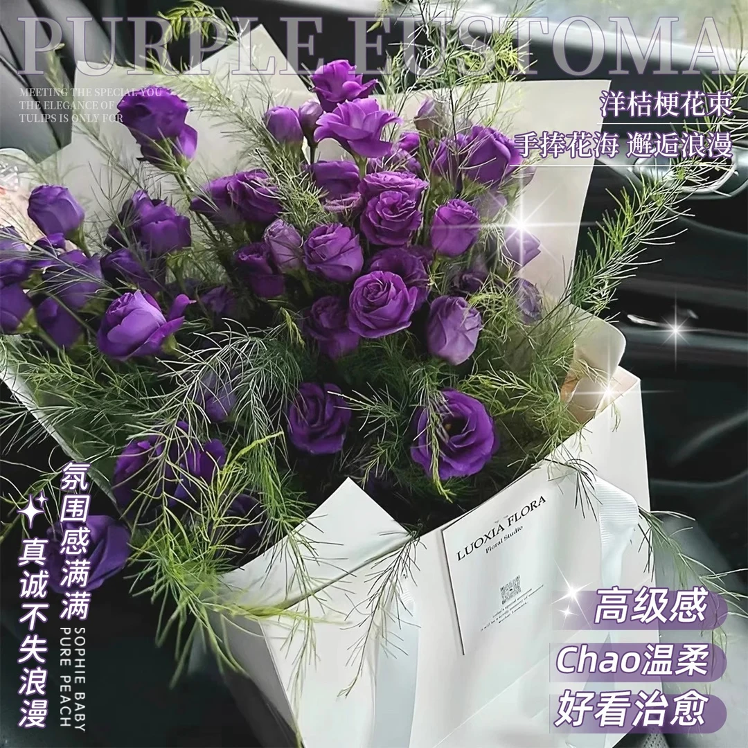慵懒法式风芦荀草紫色洋桔梗花束全国鲜花速递同城广州送女友生日