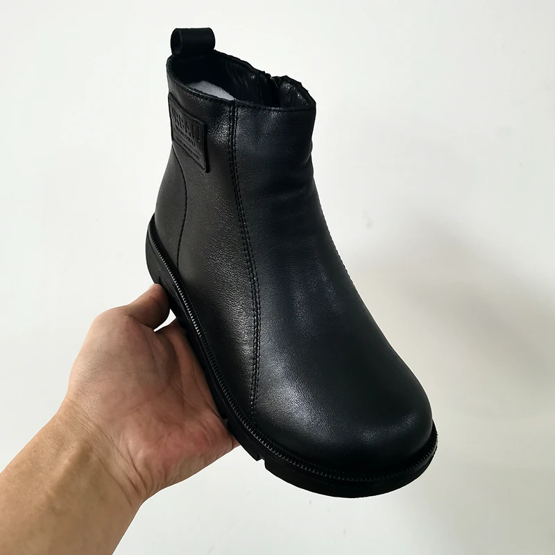 6155头层牛皮平底加绒休闲女鞋真皮短靴妈妈鞋