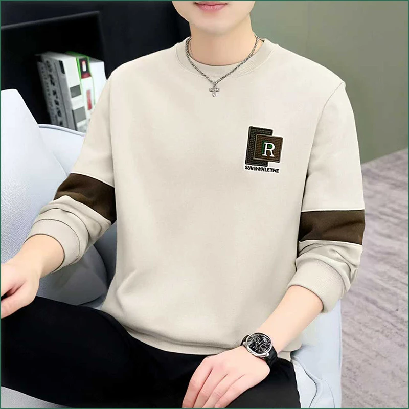 秋季新款男士长袖卫衣时尚潮流男装刺绣衣服春秋款宽松透气打底衫