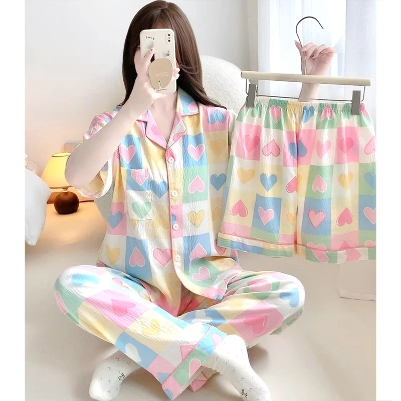 多巴胺甜美云朵棉睡衣女春秋季2025年新款短袖春夏网红家居服套装