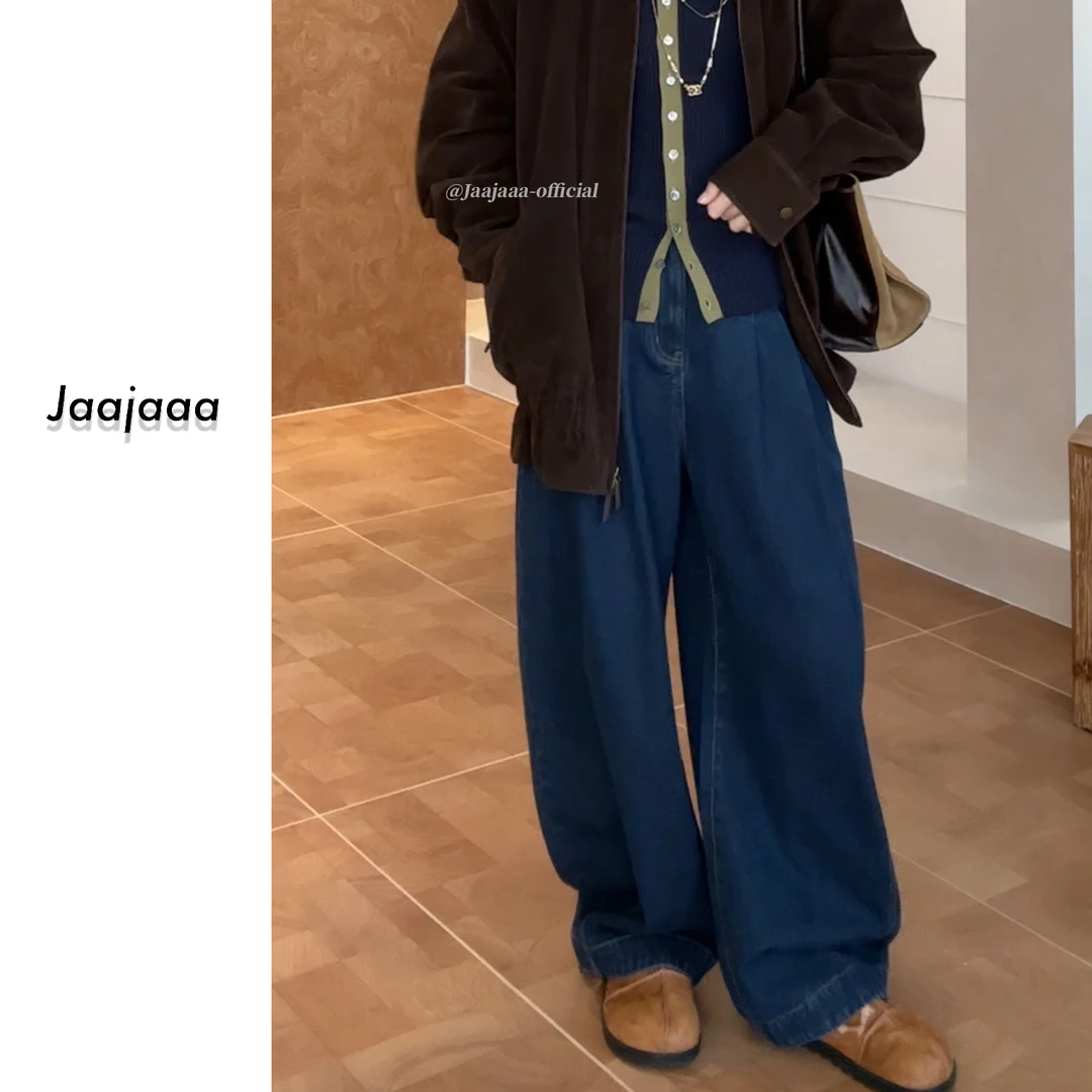 Jaajaaa巡迹刻度   设计感复古时尚休闲百搭显瘦宽松弯刀裤/BDAF