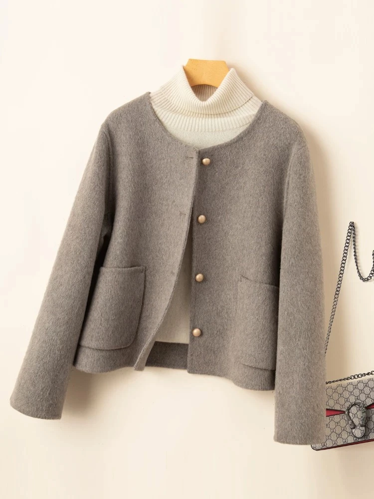 【2506】小香风双面呢大衣气质时尚休闲女士圆领秋冬新品呢子大衣