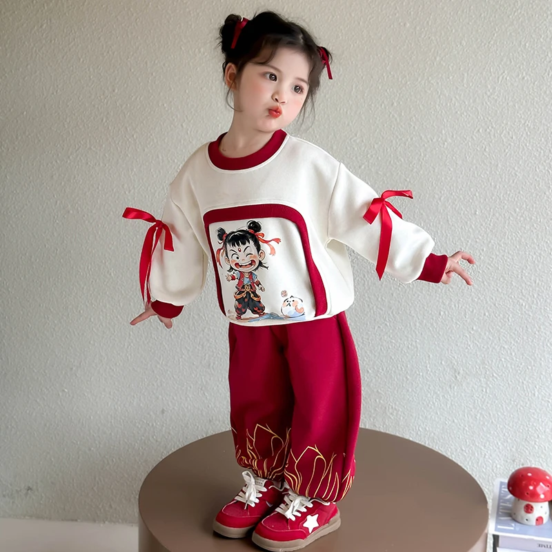 哪吒儿童服装春装新款网红女孩卫衣炸街宝宝休闲衣服女童套装春秋