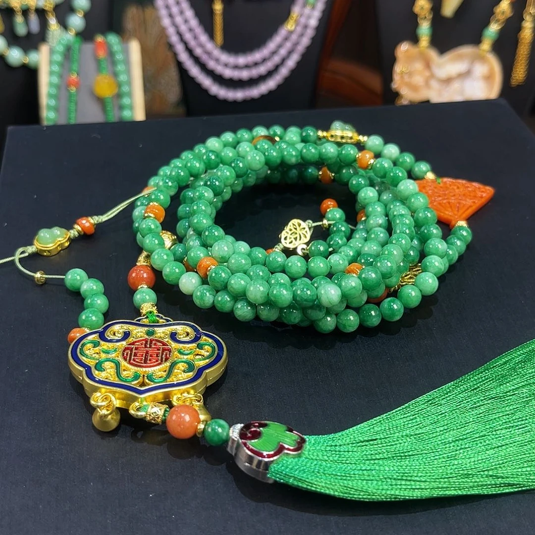 翡翠未镶嵌项链斜挎两用