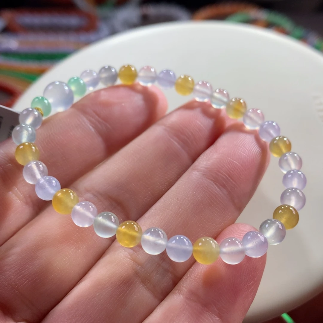 翡翠未镶嵌手链翡翠玻璃钢糖果缤纷卡5～7.10+