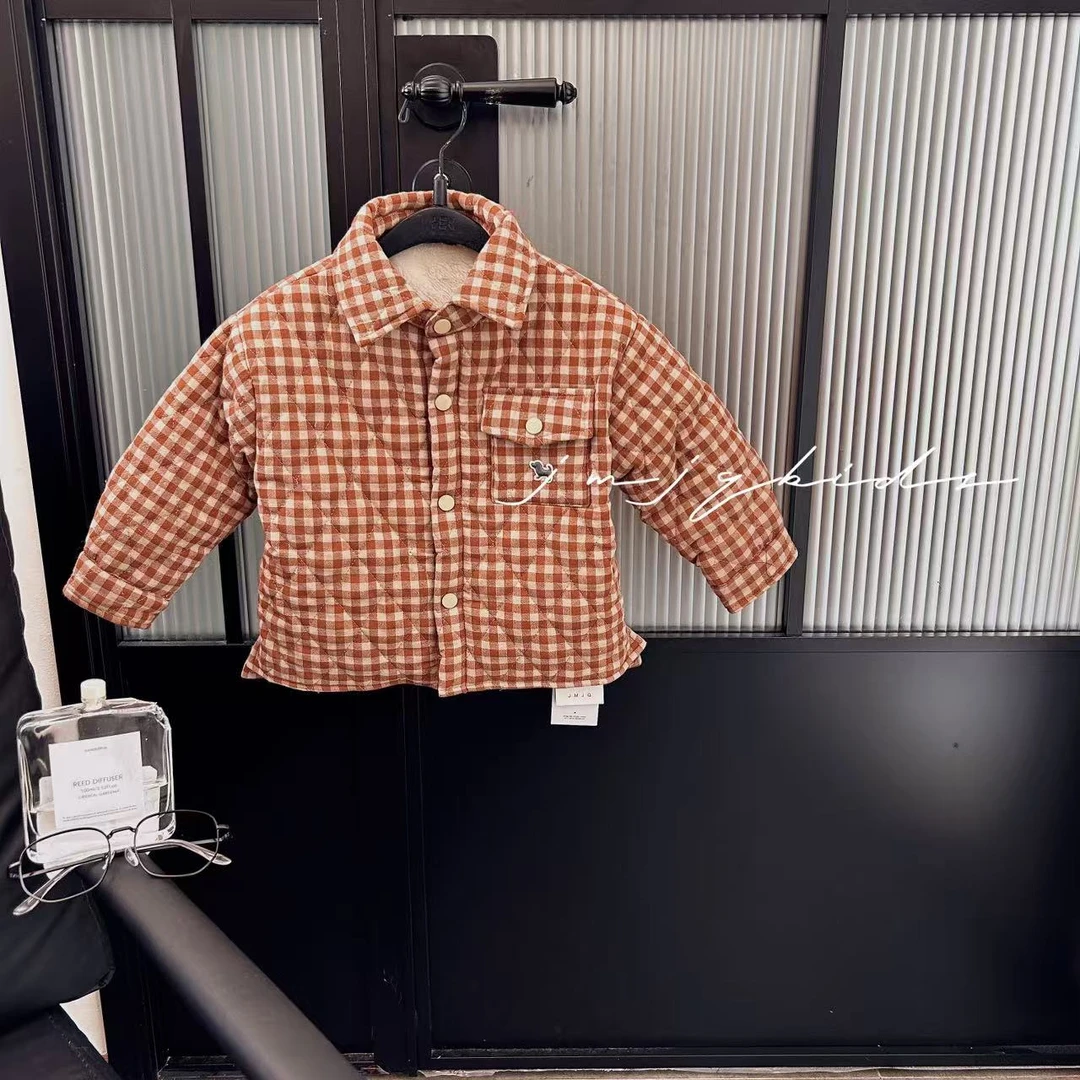 【JMJQ 251292】冬季中小童韩版厚保暖绣标格子防寒棉服棉袄外套