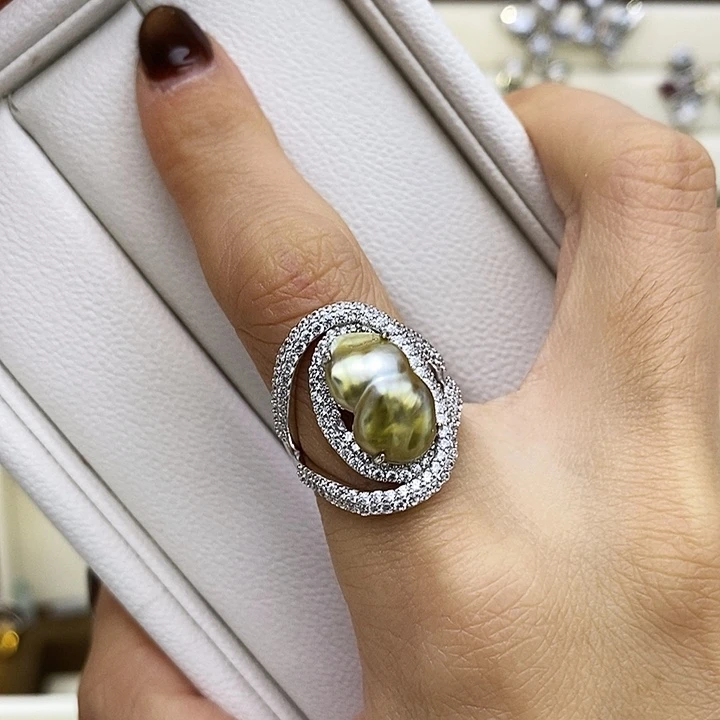 海水珍珠银S925镶嵌戒圈