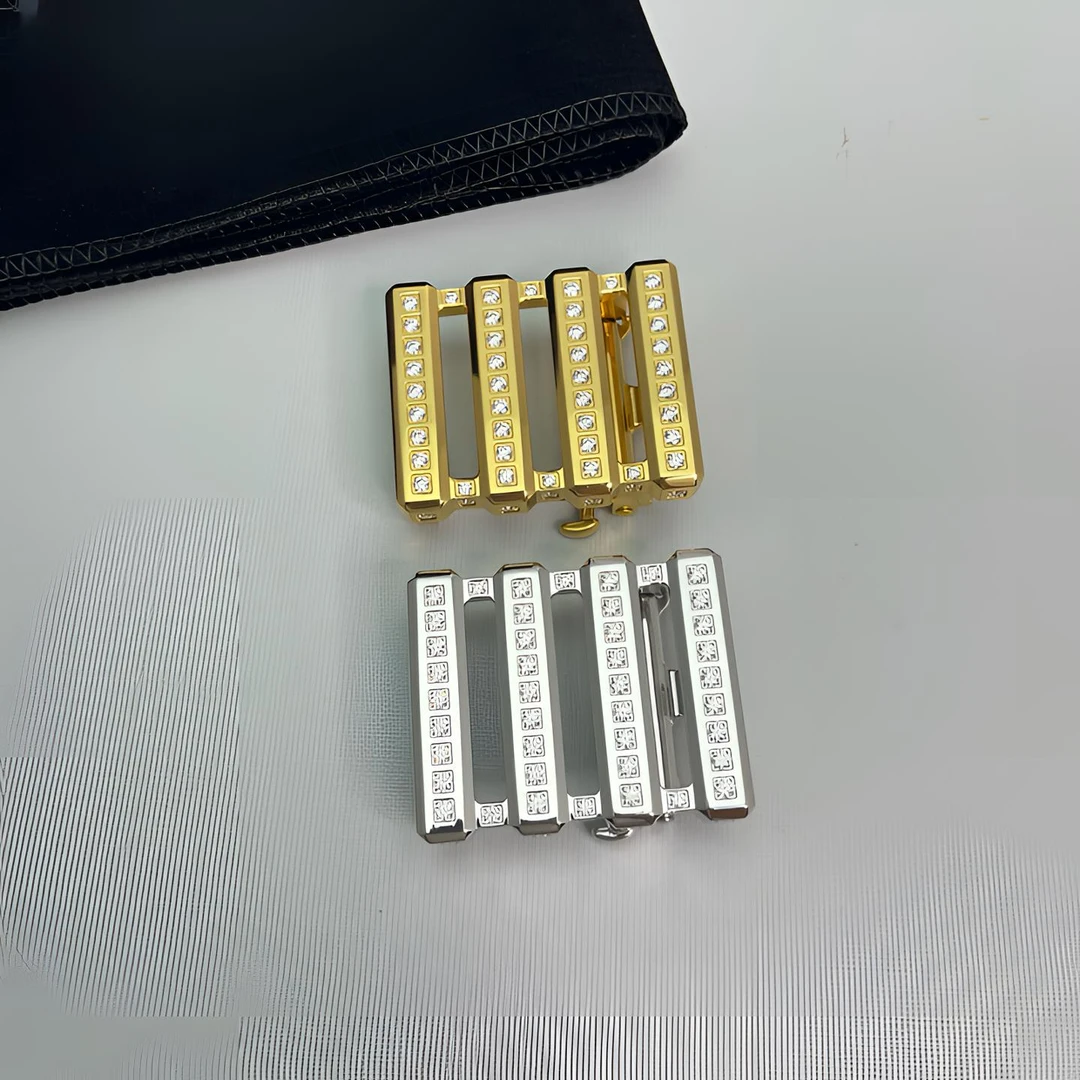 新款史蒂芬男士滑道卡槽皮带扣头算盘子不锈钢镶钻裤腰带不含带潮