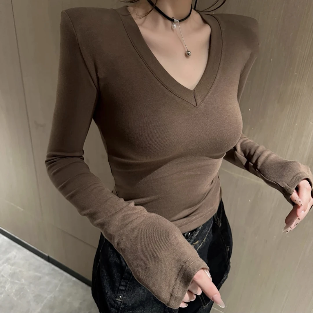 kk-法式简约V领修身针织秋冬打底衫231065w