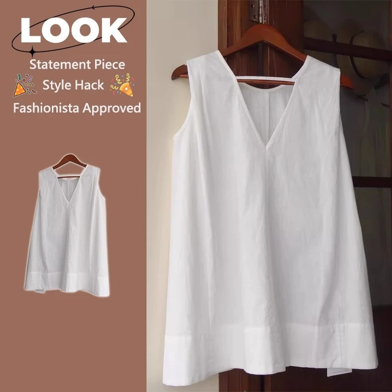 深圳南油轻奢高端货~老钱风斜纹无袖衬衫女夏季时尚减龄背心小衫