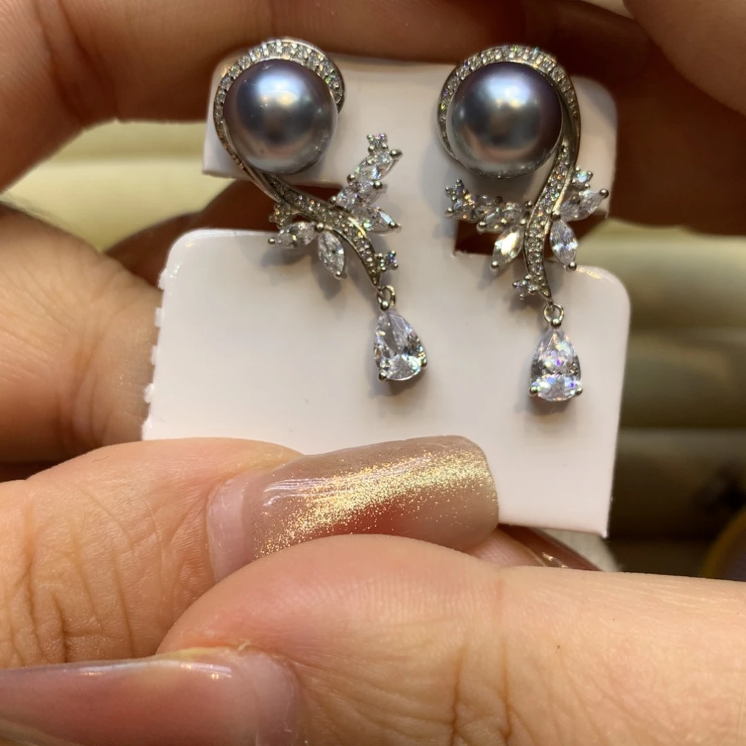 银S925镶嵌耳饰海水珍珠