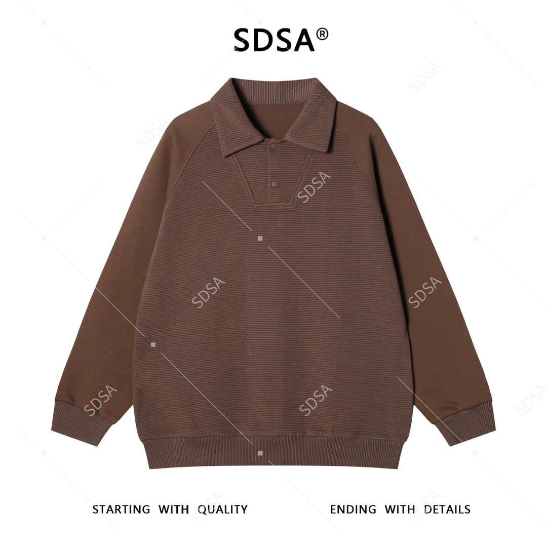 SDSA男士秋冬新款痞帅男装美式复古拼接按扣翻领卫衣时尚宽松上衣