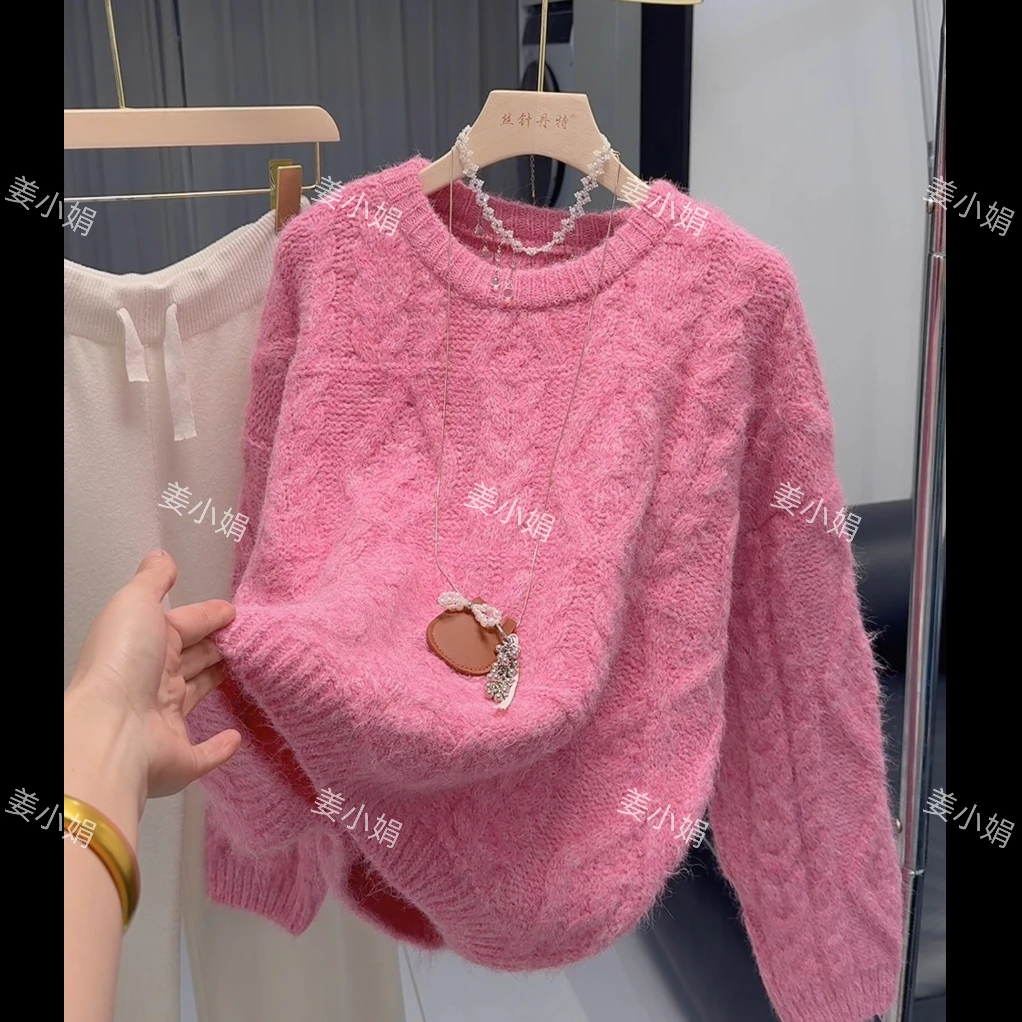 麻花短款粗针毛衣女秋冬2025新款韩版宽松慵懒风针织衫加厚外穿