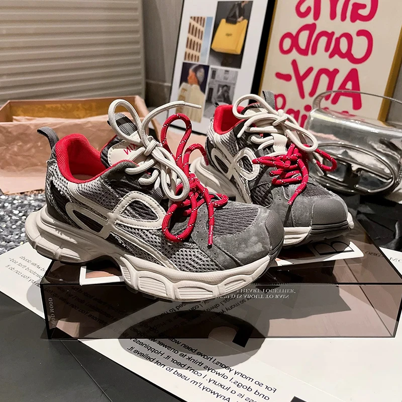 欧货老爹鞋ins潮2025秋新款厚底松糕鞋百搭透气小个子增高运动鞋