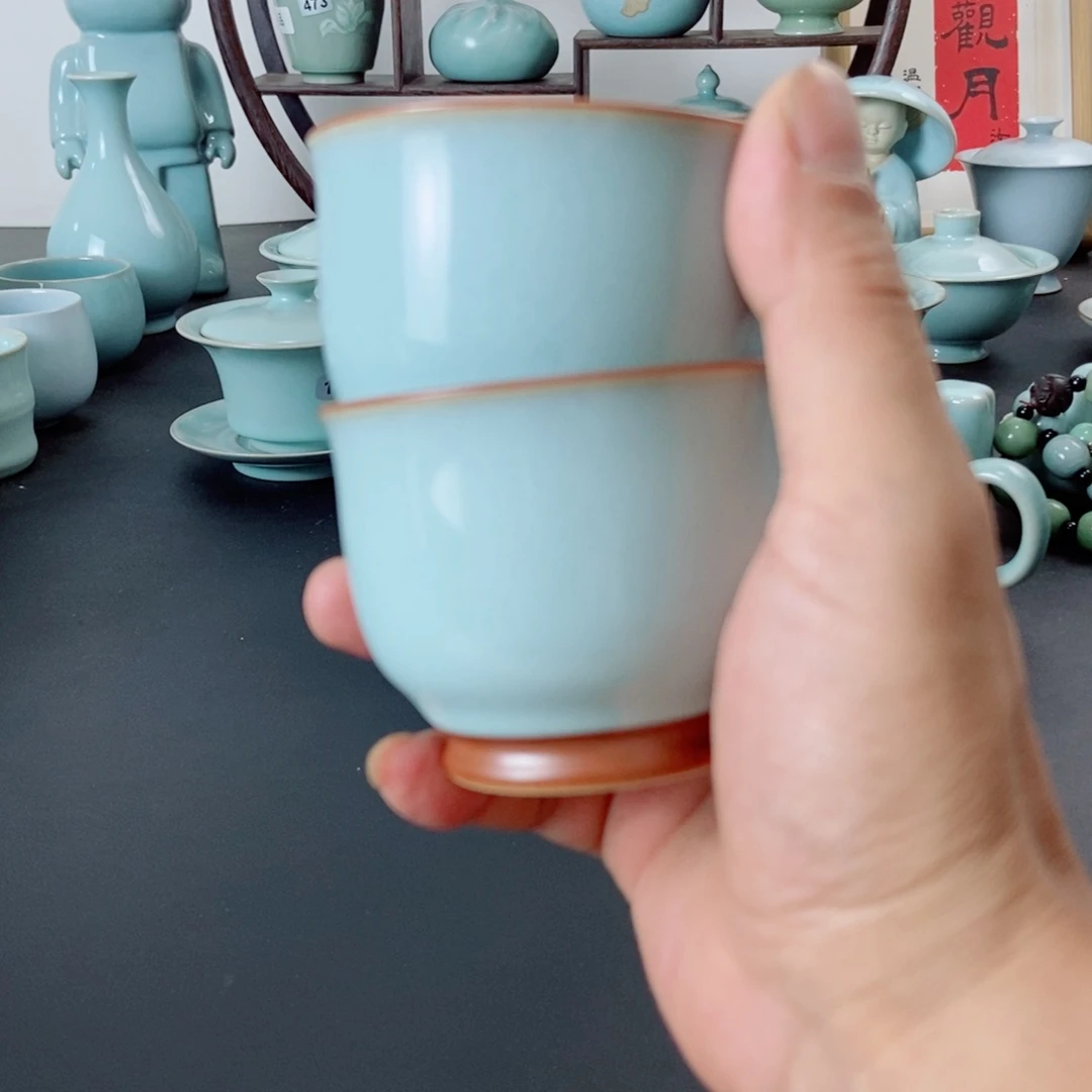 壶微瑕天青釉问清杯两只