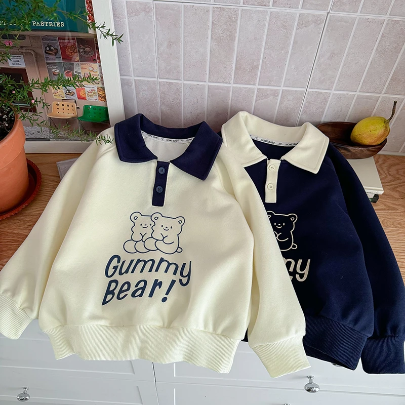 【小鱼儿专属】儿童秋季新款小熊POLO领卫衣男女宝秋款上衣WY25221