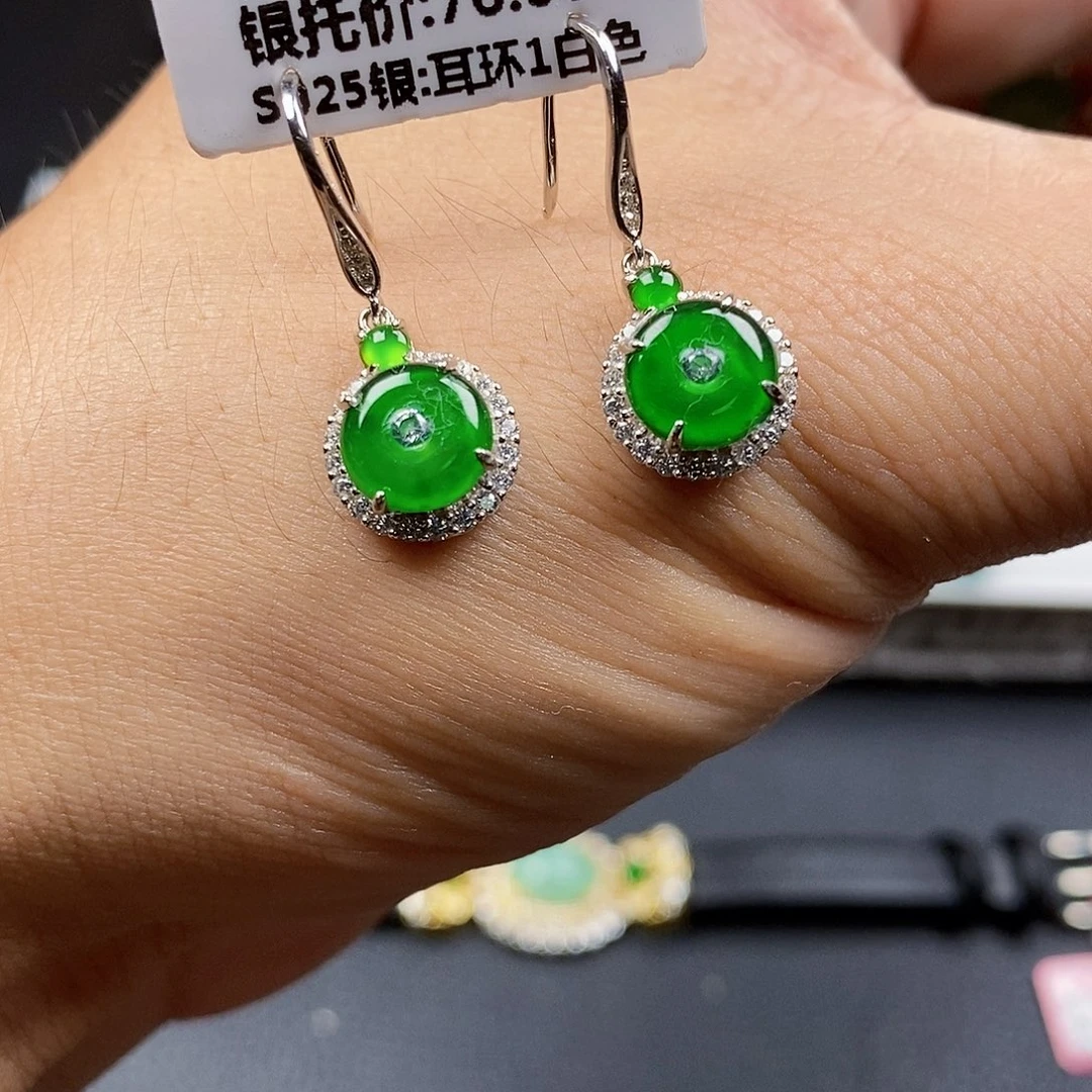 翡翠银S925镶嵌耳饰耳饰