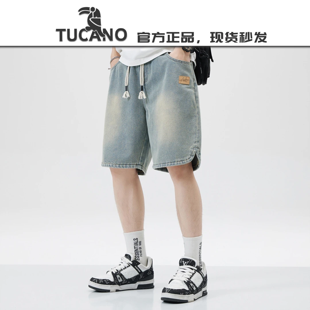 啄木鸟【官方】新款星空纹牛仔短裤直筒宽松美式百搭休闲五分裤男