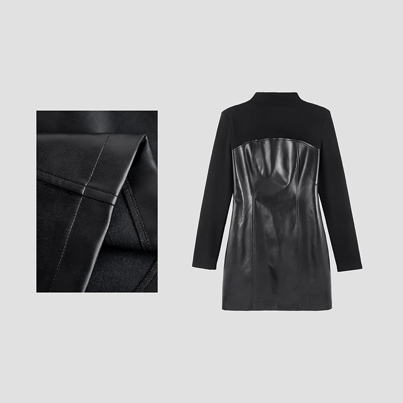 清！SANQIAN·宋三千 显瘦拼接中长款半高领连衣裙HBZC641225