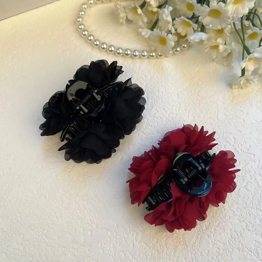 玫瑰花抓夹盘发头花刘海侧边夹7CM法式慵懒感半扎发夹