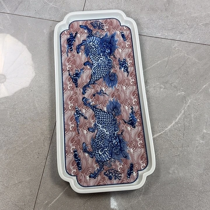 杯釉里红麒麟踏浪干泡台