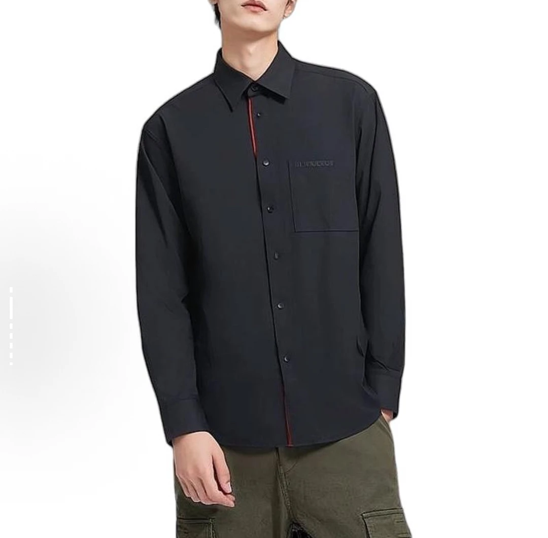 99新 BURBERRY/博柏利 纯色字母Logo单排扣长袖衬衫 男款 黑色