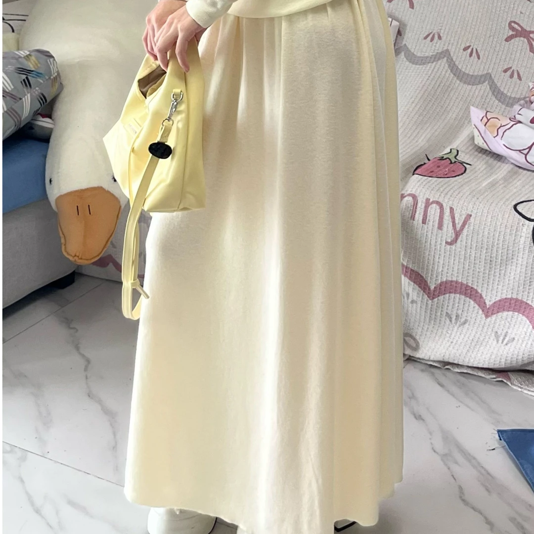 长裙气质高腰显瘦常规百搭半身裙半裙白色中长款套装