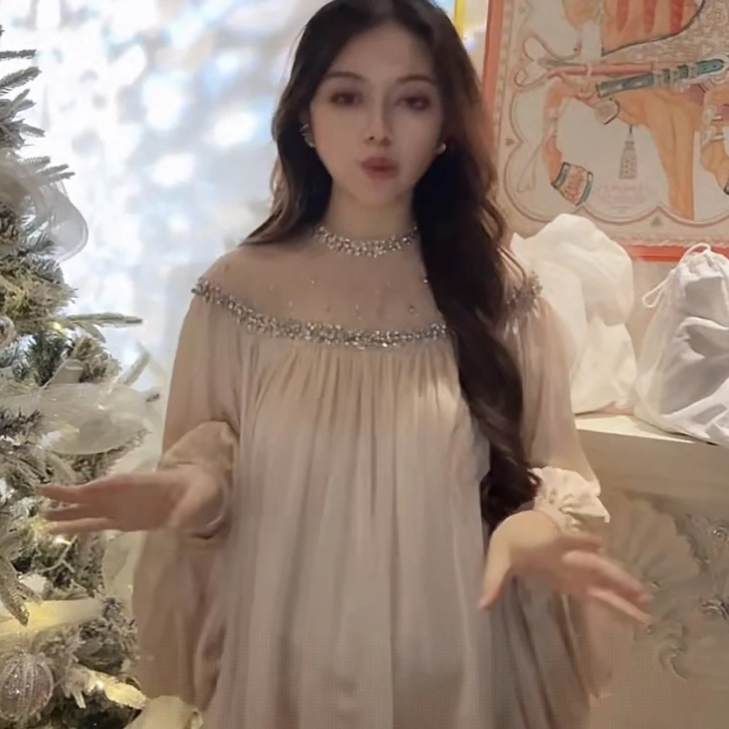 秋季新款法式轻奢名媛重工闪钻钉钻宽松显瘦雪纺衬衫女上衣LX197