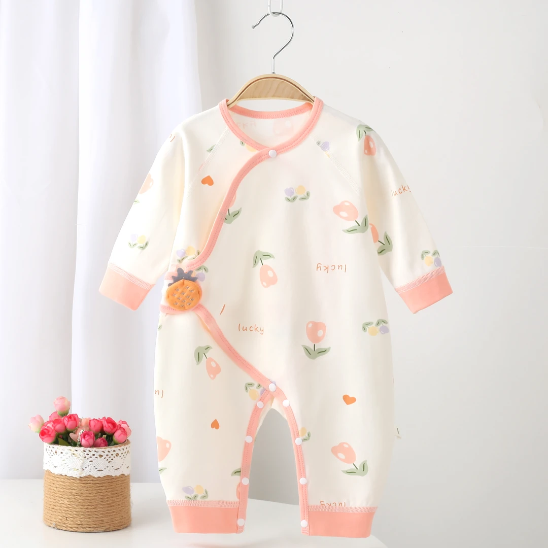 新生儿婴儿纯棉无骨连体衣初生宝春秋四季款哈衣和尚服爬服魔术贴