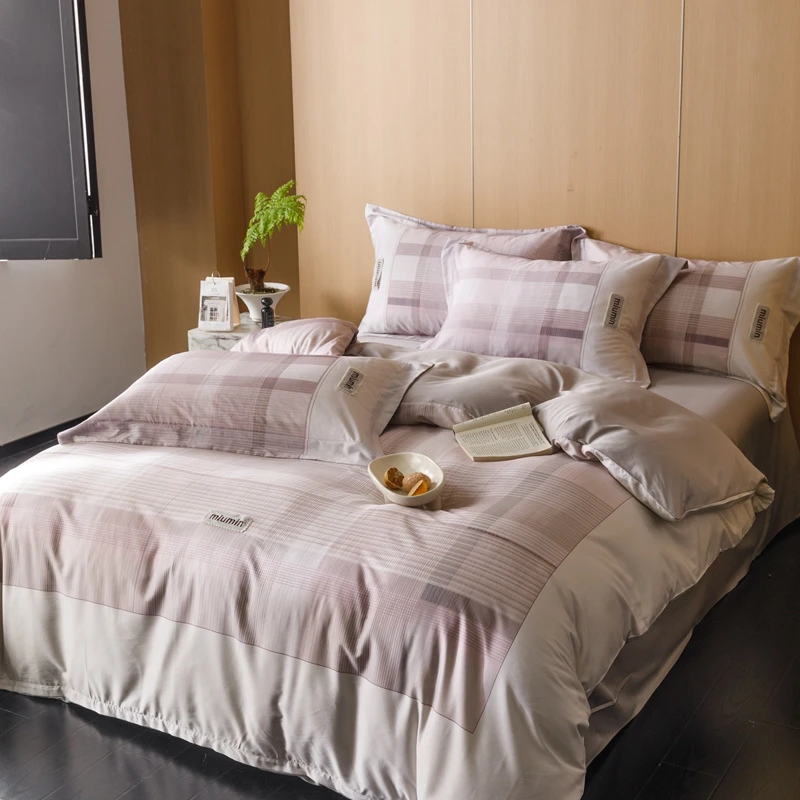 简约风轻氧莱赛尔天丝棉四件套排湿透气清凉被套床单家用床上用品